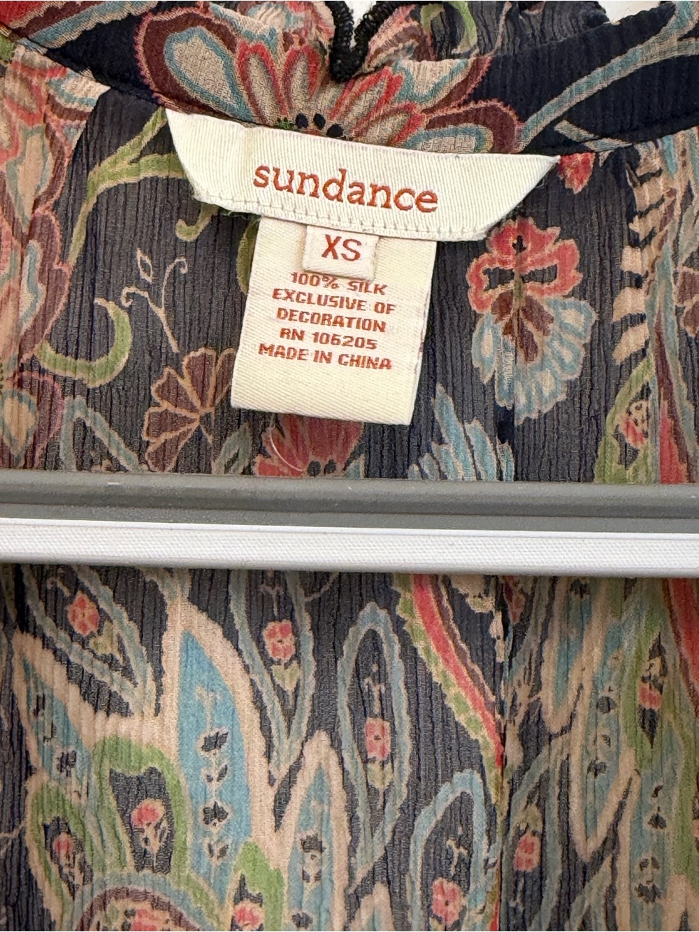 Sundance Black Paisley Floral Sheer Tie-Neck Blouse - Picture 5 of 5